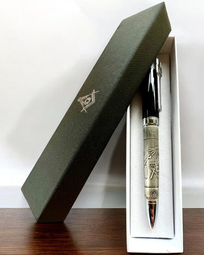 Elegant Pen "Masterful Harmony" with Engraving Option - Symbolic Motifs, Ancient Silver, personalization with engraving available as a gift