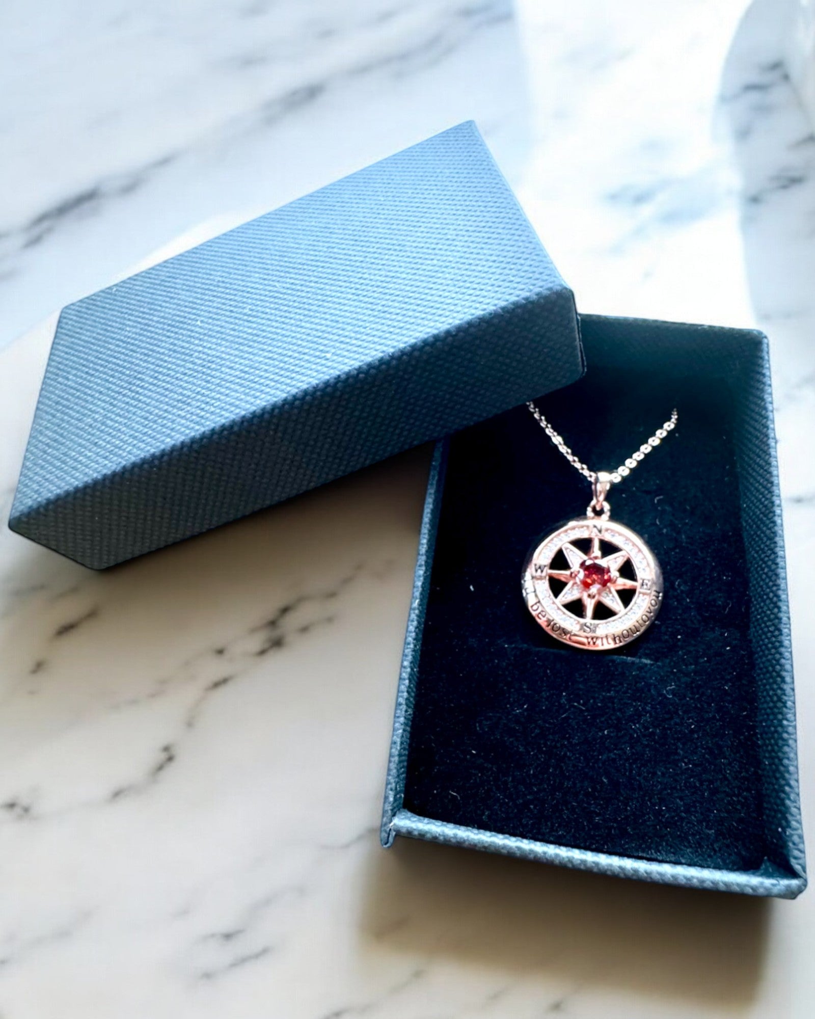 Necklace "Compass of Love" with zirconia, customizable with engraving