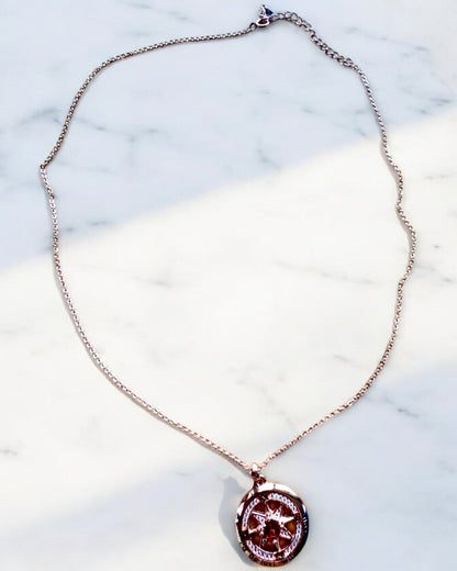 Necklace "Compass of Love" with zirconia, customizable with engraving