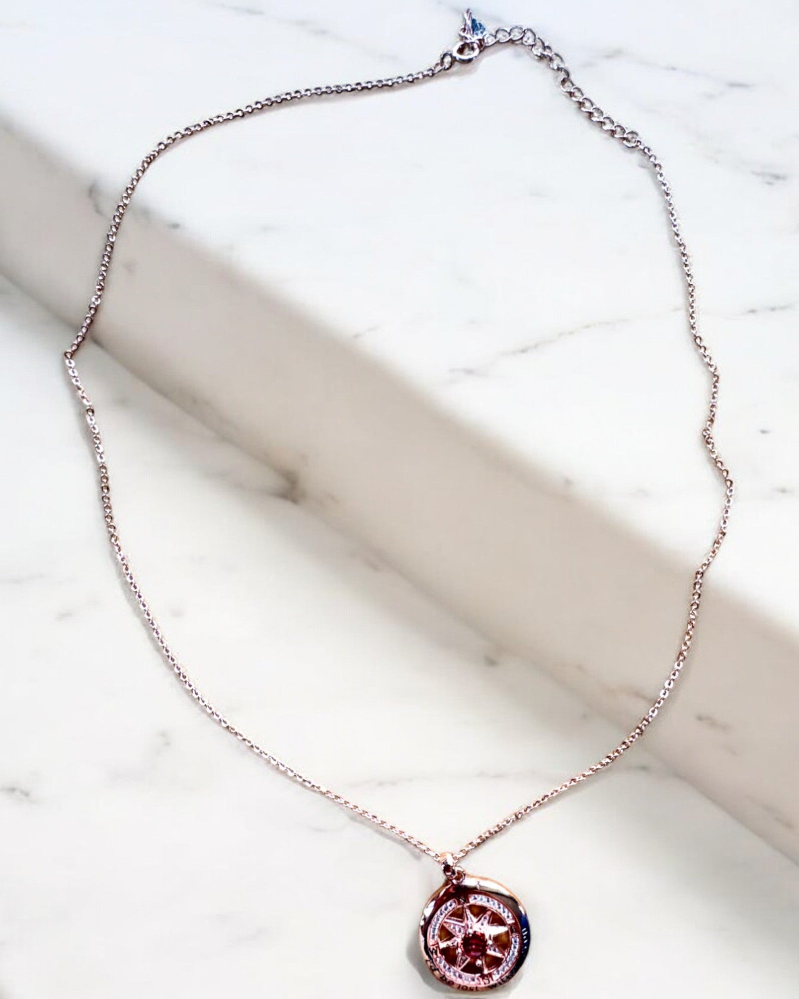 Necklace "Compass of Love" with zirconia, customizable with engraving