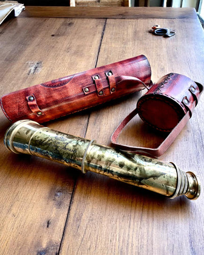 Lunette Royale "Voyager 1818" – Exclusive, en Laiton, 83 cm, faite à la main, étui en Cuir Véritable – Édition de Collection, personnalisation par gravure pour cadeau