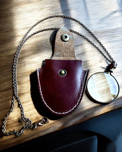 Vintage Look - Loupe en Verre avec Étui en Cuir, possibilité de personnalisation par gravure