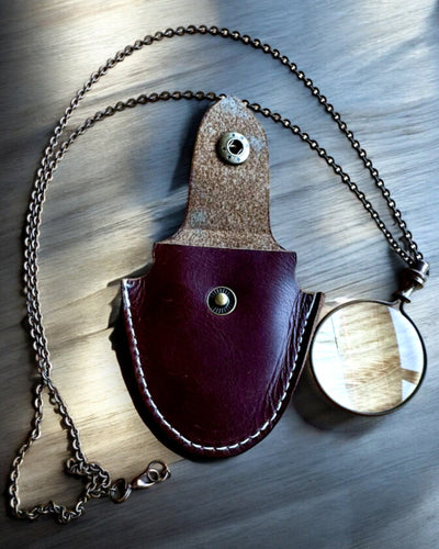Vintage Look - Loupe en Verre avec Étui en Cuir, possibilité de personnalisation par gravure