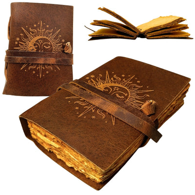 Carnet en cuir vintage 200 pages - Soleil et Lune - cuir de buffle – H038