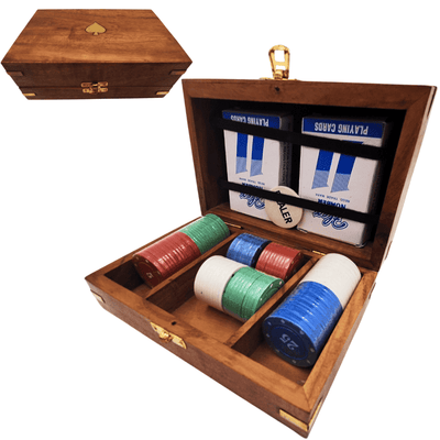 Ensemble élégant de poker dans une boîte en bois – 100 jetons - DNU-102