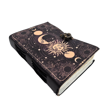 Carnet en cuir décoratif Soleil et Lune 200 pages - AH07