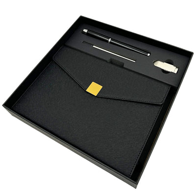 Élégant coffret cadeau premium – carnet A5 avec stylo et clé USB 16GB dans une boîte – noir et or – EE9