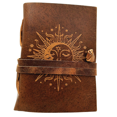 Carnet en cuir vintage 200 pages - Soleil et Lune - cuir de buffle – H038