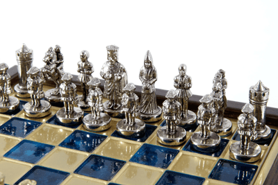 Elegante Premium-Messingschachfiguren 20x20cm Byzanz mit personalisierter Gravur - ideales Geschenk für Schachspieler und Geschichtsinteressierte - handgefertigte Figuren in goldener und silberner Ausführung