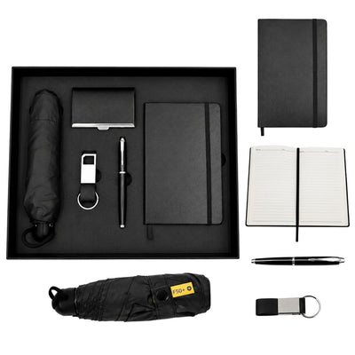 Coffret cadeau d’affaires élégant premium - Carnet en cuir parapluie porte-cartes stylo porte-clés - EE15