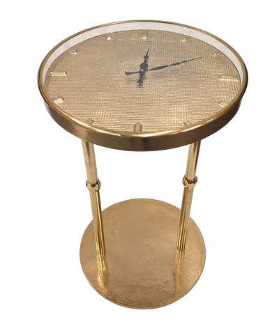 Table d’appoint dorée en métal Glamour avec horloge – Belle décoration – 1056A