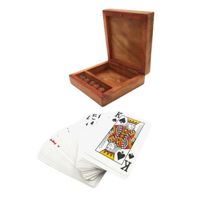 DÉFAUT DU PRODUIT : Élégant ensemble de jeu - jeu de cartes et dés dans une boîte en bois OUTLET- DNU-010AB