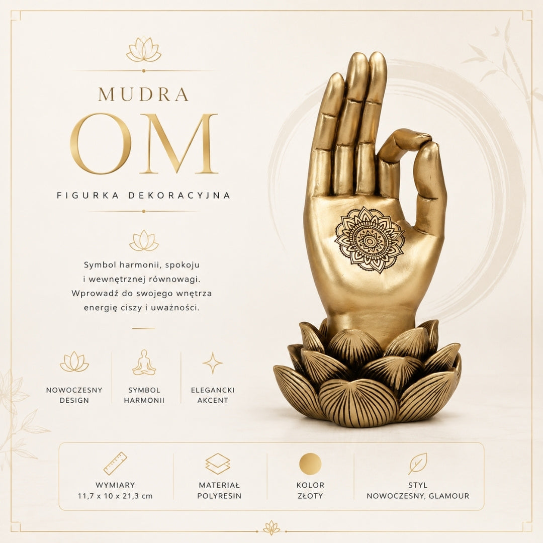 Figurine dorée Main de Bouddha Mudra OM - Yoga Fleur de lotus - 43724