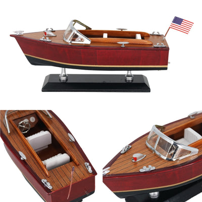 Maquette de bateau à moteur en bois – Bateau à moteur classique 26cm – Décoration de bureau – MOT04ML
