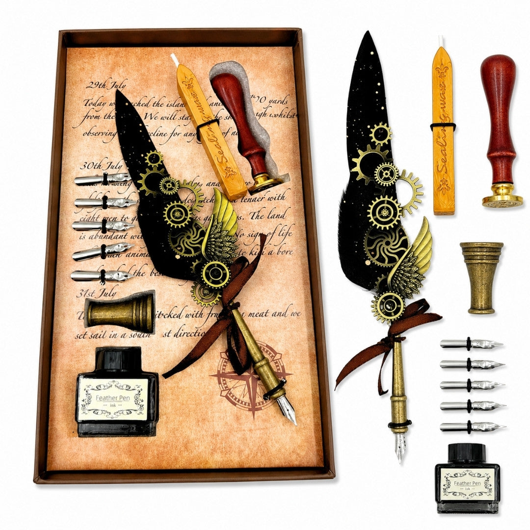 Set de calligraphie premium plume d’oie - 6 plumes sceau support pour plume - EE16