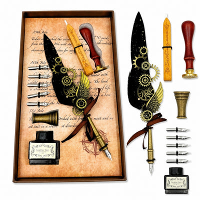 Set de calligraphie premium plume d’oie - 6 plumes sceau support pour plume - EE16