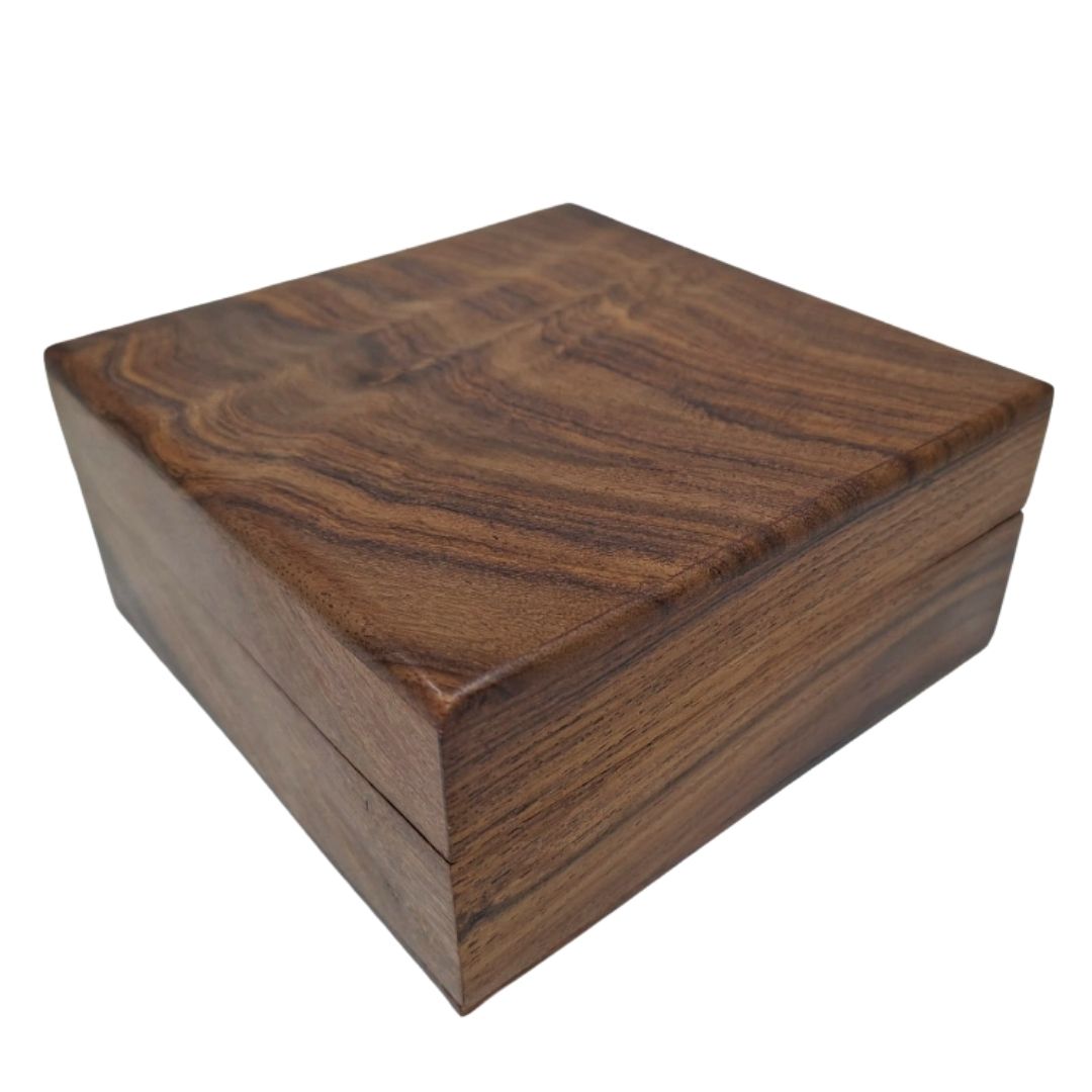Elegant Wooden Box with a Navy Insert, 14x14x6.5 cm, Personalized with Engraving
