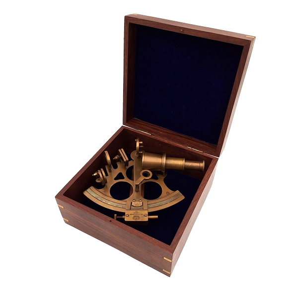 Großer Messing-Sextant in eleganter Holzkiste mit personalisierbarer Gravur