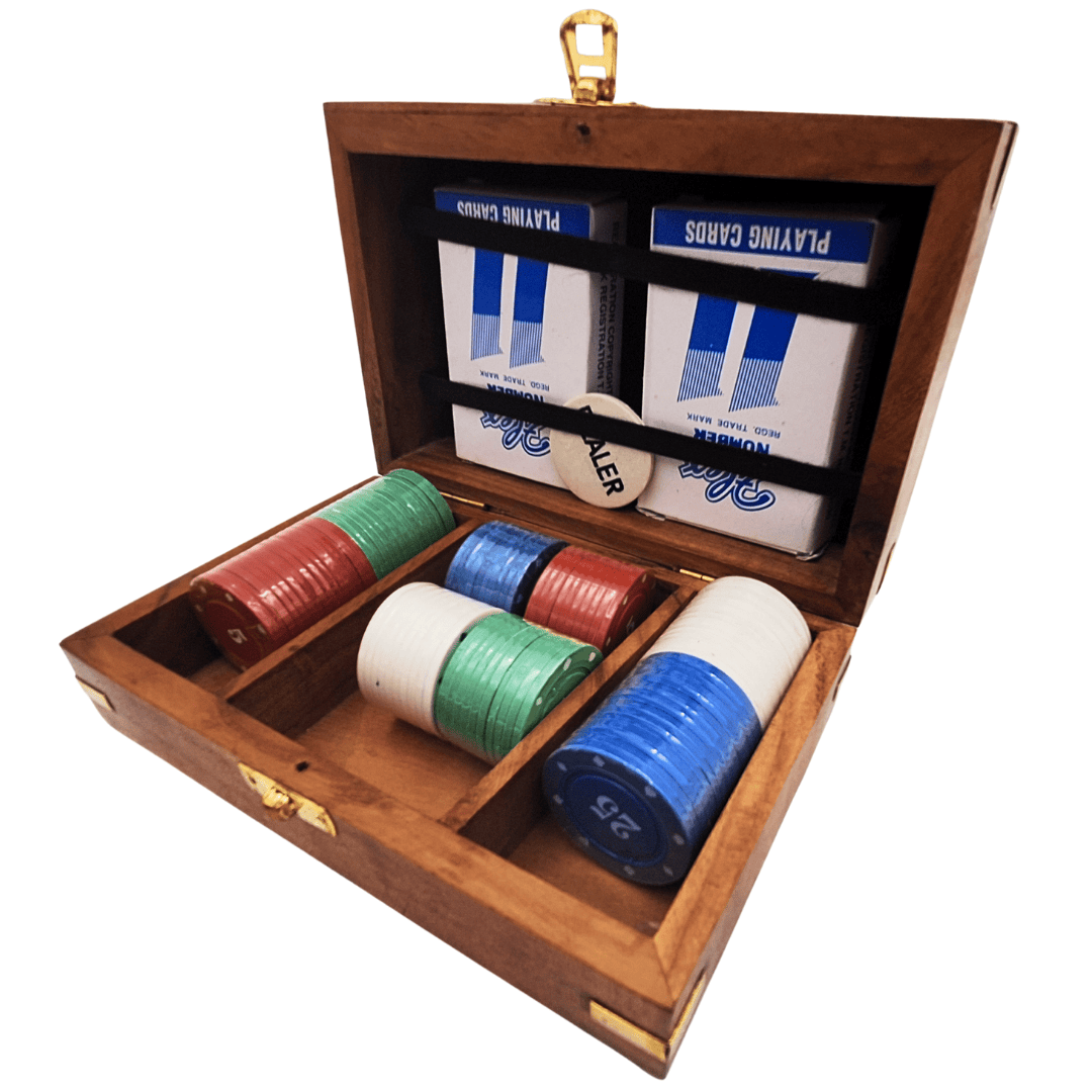 Ensemble élégant de poker dans une boîte en bois – 100 jetons - DNU-102