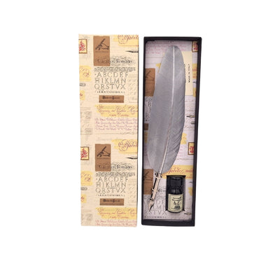 Coffret de calligraphie - Plume d’oie argentée avec plume métallique + encre – 7262/A