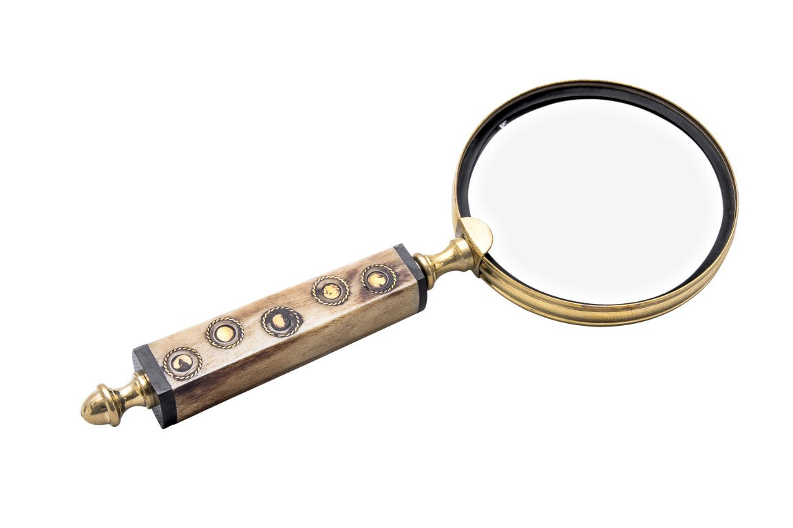 Loupe en laiton, verre grossissant de lecture rétro avec manche en os - NI810