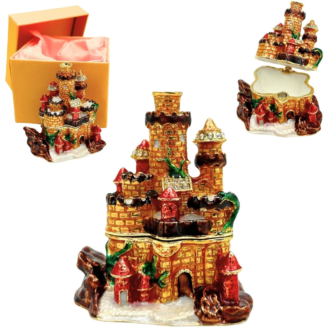 Petite boîte coffret à bijoux ornée de cristaux – Château – HX580