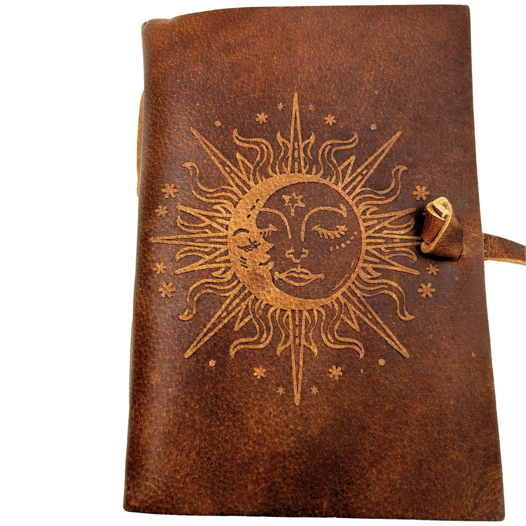Carnet en cuir vintage 200 pages - Soleil et Lune - cuir de buffle – H038