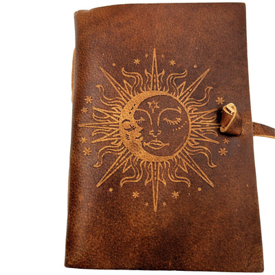 Carnet en cuir vintage 200 pages - Soleil et Lune - cuir de buffle – H038