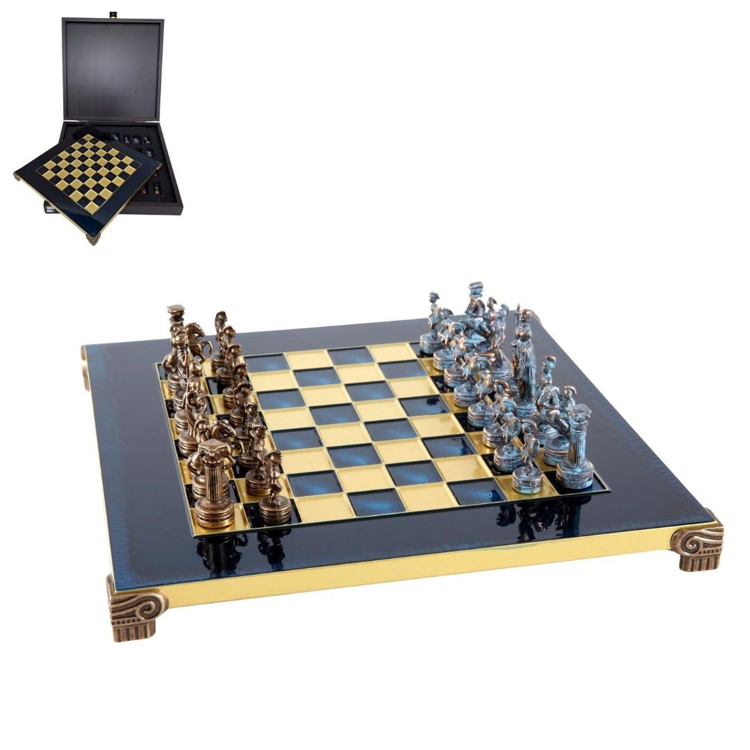 Échecs de luxe en laiton 28 x 28 cm – cadeau exclusif - S3BBLU