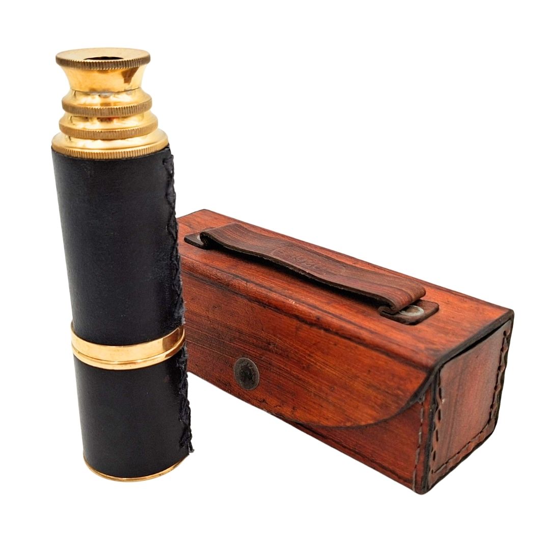 Retro Brass Captain's Spyglass in a Leather Case with Custom Engraving