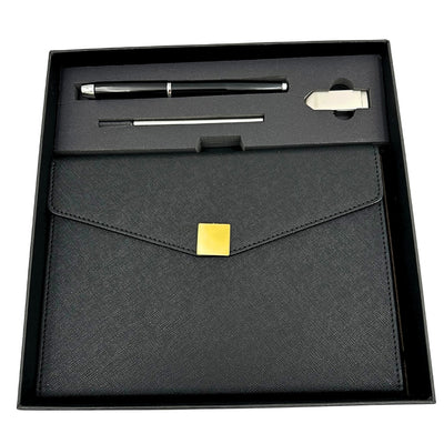Élégant coffret cadeau premium – carnet A5 avec stylo et clé USB 16GB dans une boîte – noir et or – EE9