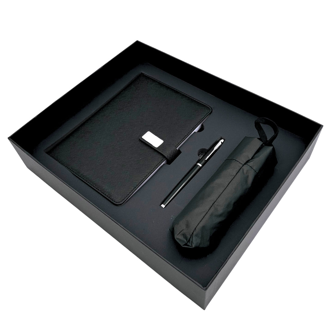 Coffret cadeau élégant - Carnet en cuir avec parapluie et stylo dans une boîte cadeau - EE12