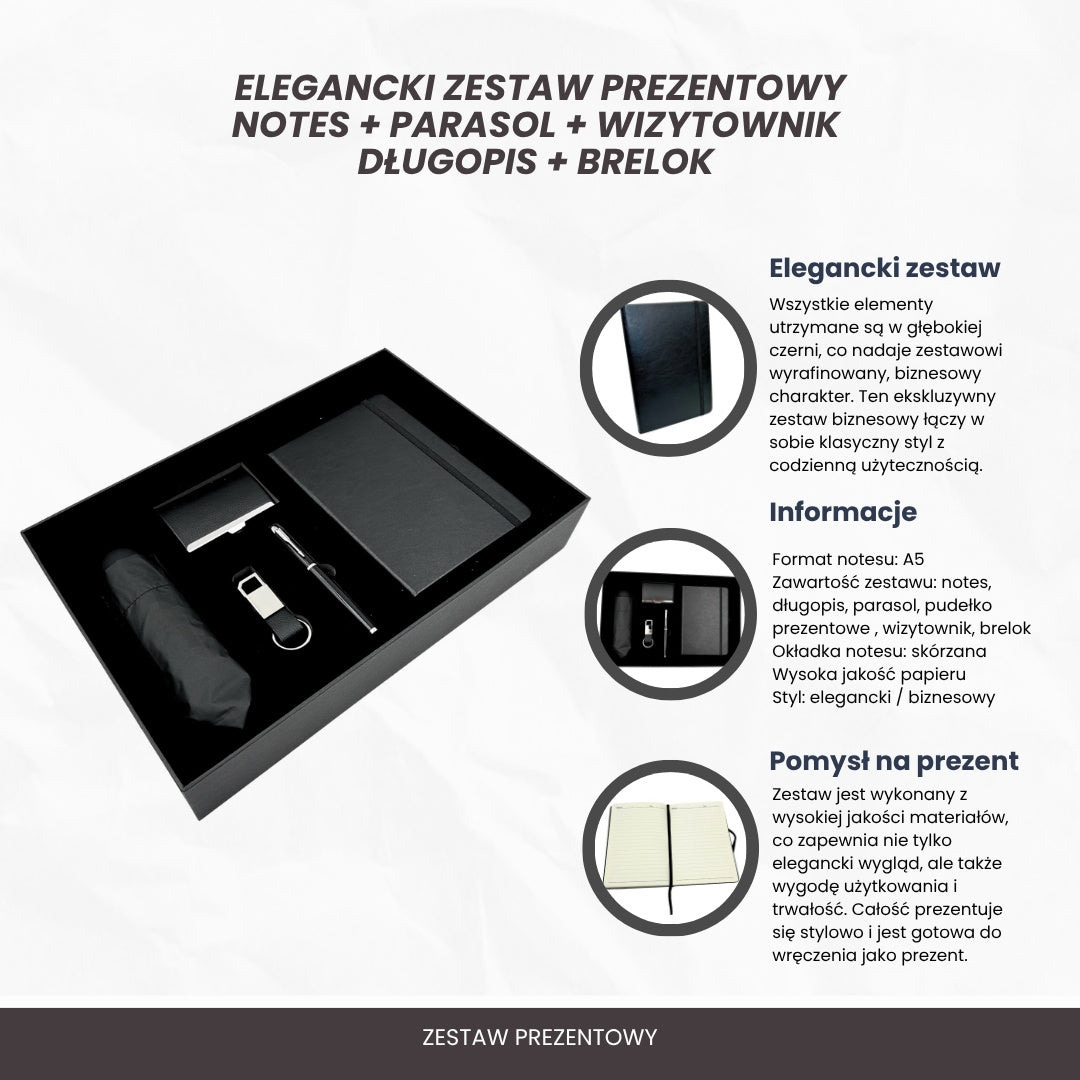 Coffret cadeau d’affaires élégant premium - Carnet en cuir parapluie porte-cartes stylo porte-clés - EE15