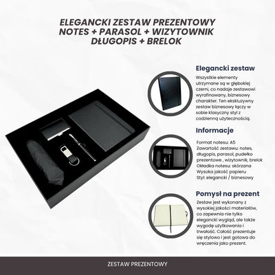 Coffret cadeau d’affaires élégant premium - Carnet en cuir parapluie porte-cartes stylo porte-clés - EE15