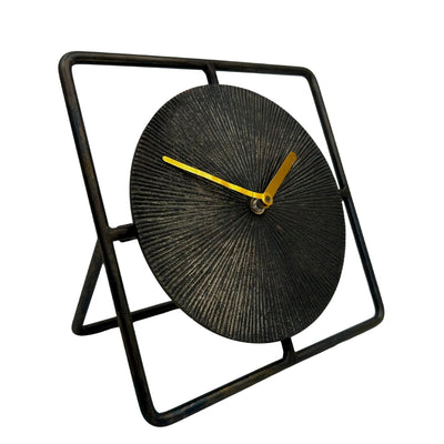 Élégante horloge métallique ronde 20 cm noire et dorée – 4126