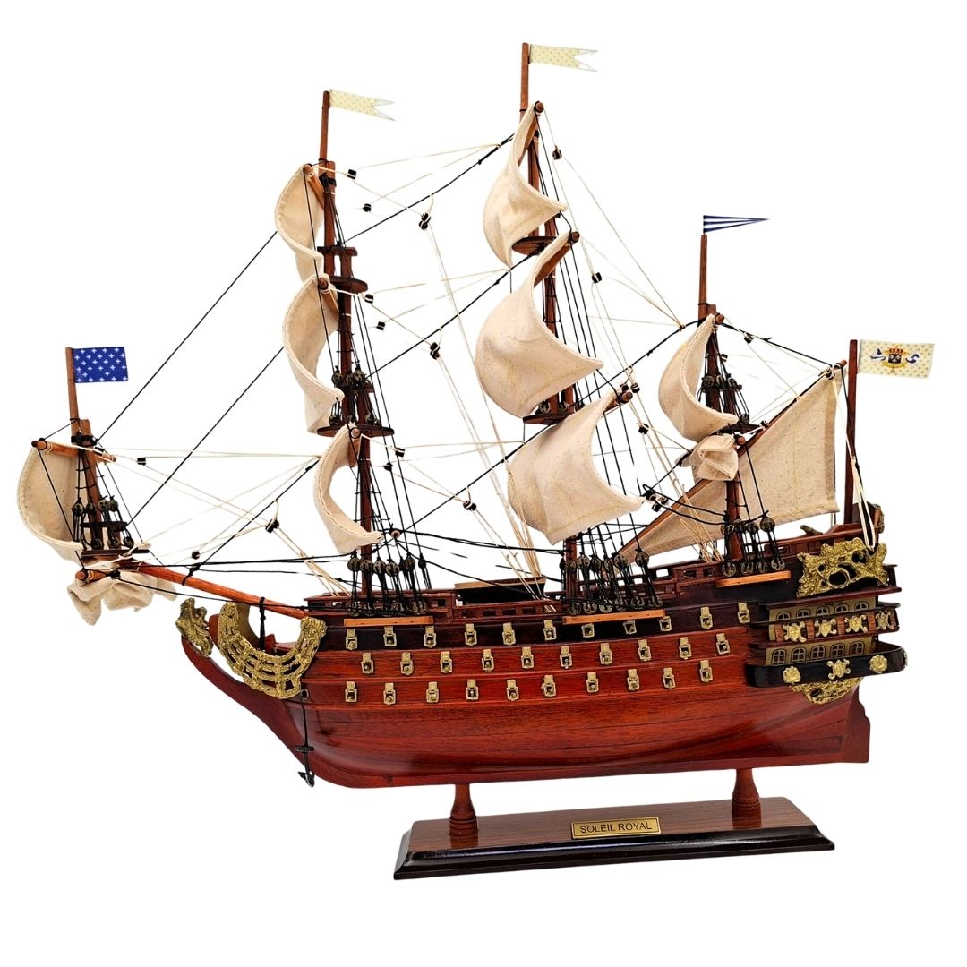 Modèle assemblé du voilier Soleil Royal de 46 cm - Fabriqué à la main en bois exotique, personnalisable par gravure