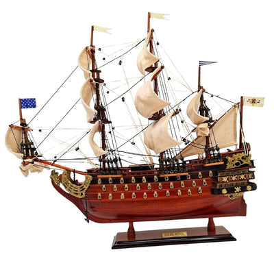 Modèle assemblé du voilier Soleil Royal de 46 cm - Fabriqué à la main en bois exotique, personnalisable par gravure