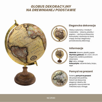 Stylish Retro Decorative Globe on a 32 cm Wooden Base with Personalization and Engraving Option