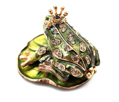 Petite boîte exclusive en métal richement décorée de cristaux - Grenouille - B0746-54