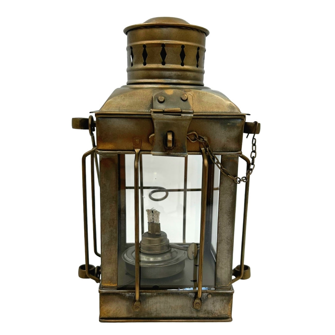 Retro-Petroleumlampe aus Stahl LT608 in gealterter Messingfarbe mit Gravurmöglichkeit