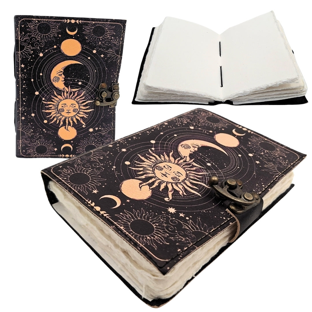 Carnet en cuir décoratif Soleil et Lune 200 pages - AH07