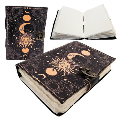 Carnet en cuir décoratif Soleil et Lune 200 pages - AH07