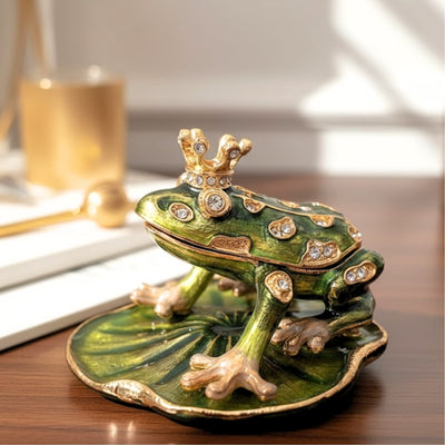 Petite boîte exclusive en métal richement décorée de cristaux - Grenouille - B0746-54