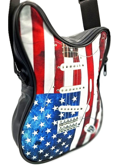 Umhängetasche in Gitarrenform – amerikanische Flagge – Geschenk für einen Musiker