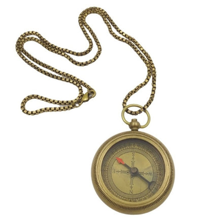 Stilvoller Messingkompass mit Kette im Lederetui - COM-0470A