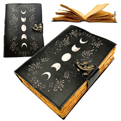 Carnet en cuir rétro avec phases de la Lune – cuir de chèvre, 200 pages, papier 150 GSM – H080