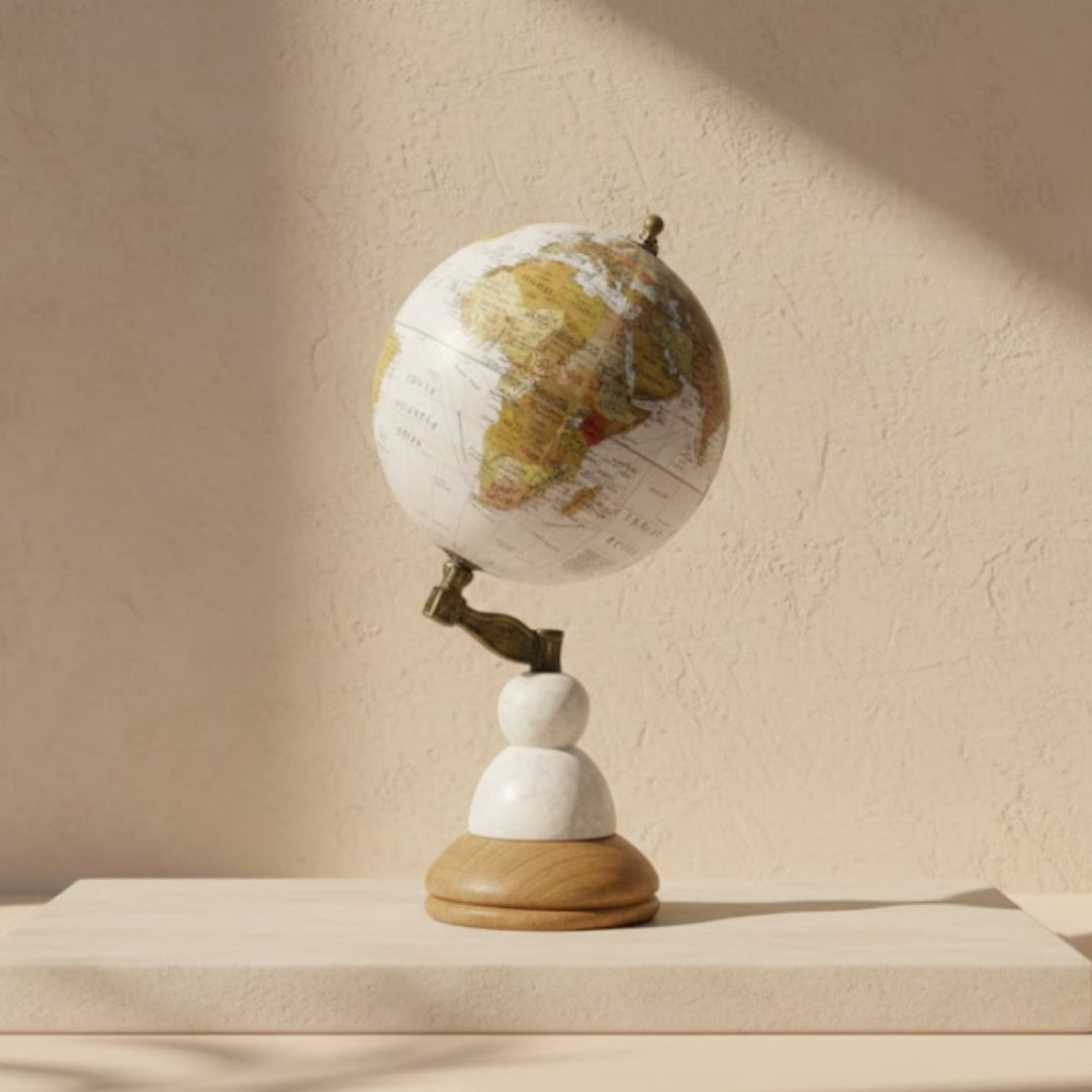 Globe décoratif Voyager sur socle en marbre et bois – GLB-108