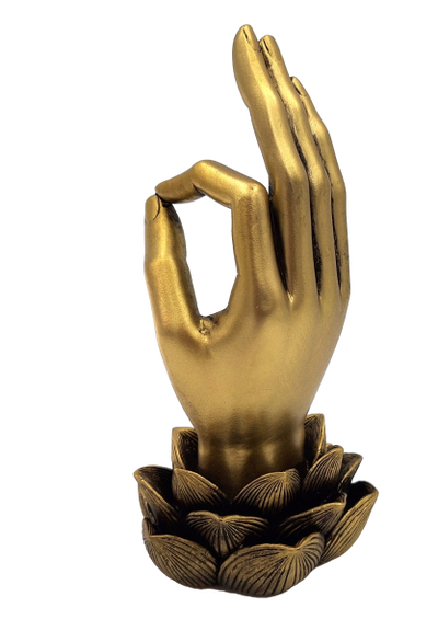 Figurine dorée Main de Bouddha Mudra OM - Yoga Fleur de lotus - 43724
