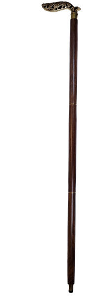Canne pliante en bois avec poignée richement ornée - DNU-014A