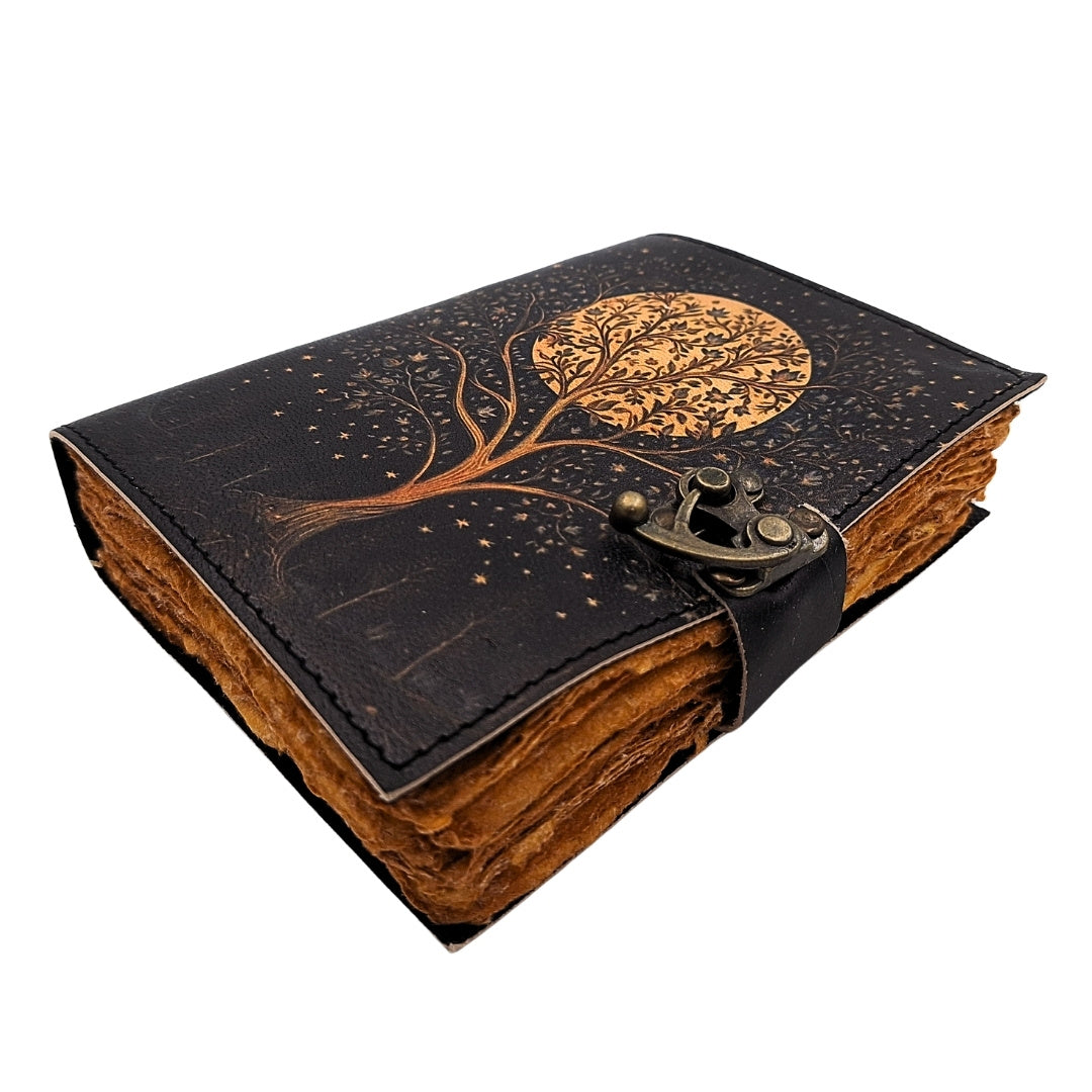 Carnet en cuir vintage rétro Arbre et Lune 200 pages – AH08
